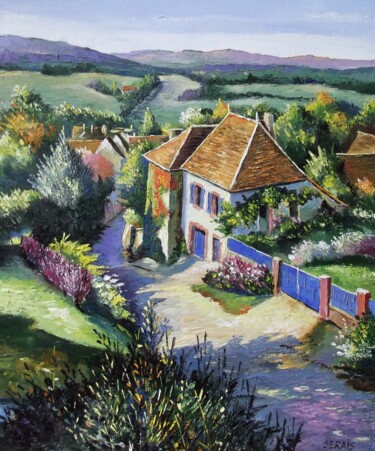 Peinture intitulée "Moutiers ou le char…" par Stephan Serais, Œuvre d'art originale, Huile Monté sur Châssis en bois