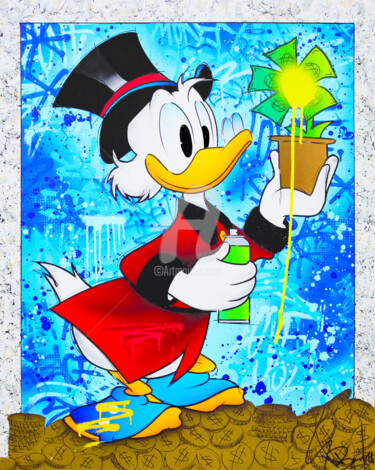 PICSOU AND THE MONEY FLOWER 绘画 标题为“PICSOU AND THE MONE…” 由Vincent Bardou, 原创艺术品, 喷漆 安装在木质担架架上