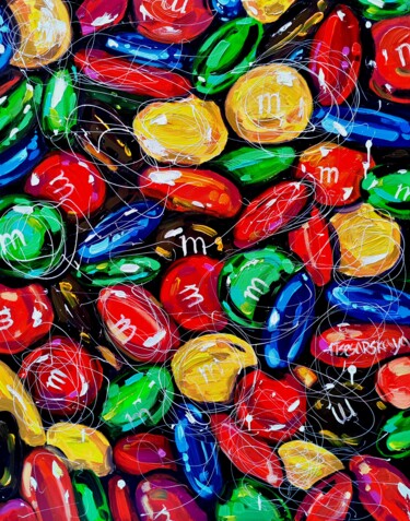 绘画 标题为“M&M's - food painti…” 由Aliaksandra Tsesarskaya, 原创艺术品, 丙烯 安装在木质担架架上