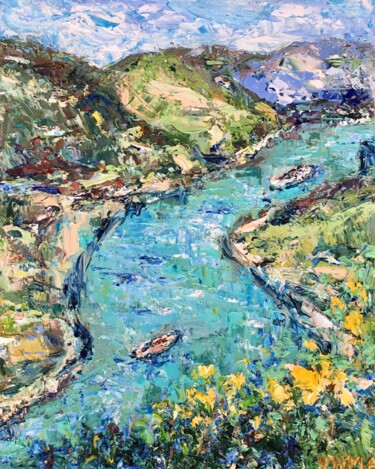 Moselle River Impasto Oil Painting On Canvas Original Signed Pintura titulada "Moselle River Impas…" por Vilma Gataveckiene, Obra de arte original, Oleo