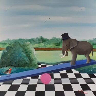 绘画 标题为“L'elefante e l'ucce…” 由Monica Zambon, 原创艺术品, 油