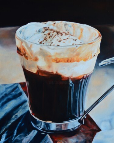 Morning coffe 5. Painting titled "Morning coffe 5." by Istvan Cene Gal, Original Artwork, Oil Mounted on Wood Stretcher frame