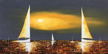 Painting titled "Midnight Sails" by Malinga Kumarasinghe, Original Artwork, Acrylic Mounted on Wood Stretcher frame