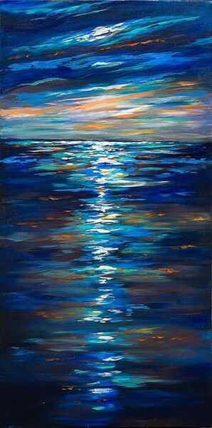 Painting titled "Ocean at Dusk" by Malinga Kumarasinghe, Original Artwork, Acrylic Mounted on Wood Stretcher frame