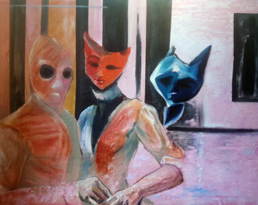 Schilderij getiteld "With a blue balloony" door Katarzyna M. Rymarz, Origineel Kunstwerk, Olie