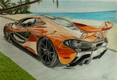 Dessin intitulée "McLaren à la plage" par Pierre Bayet, Œuvre d'art originale, Crayon