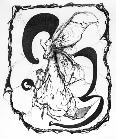 图画 标题为“Faery Web” 由Natalie Roy, 原创艺术品, 墨
