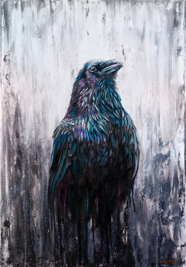 Posing Intelligent Raven 绘画 标题为“Posing Intelligent…” 由Alexandr Karpov, 原创艺术品, 油 安装在木质担架架上