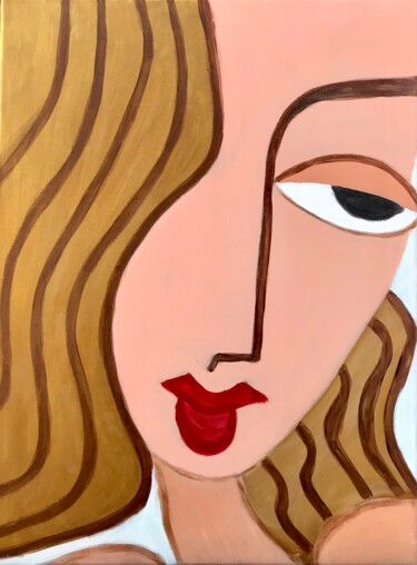 Девушка с золотыми волосами Painting titled "Девушка с золотыми…" by Tanya Dulac, Original Artwork, Acrylic