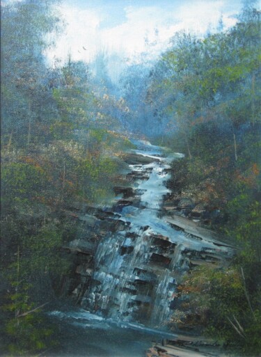 Corra Linn, Falls of Clyde, New Lanark, Scotland Painting titled "Corra Linn, Falls o…" by Alexander Taylor Dickie, Original Artwork, Oil Mounted on Wood Stretcher frame