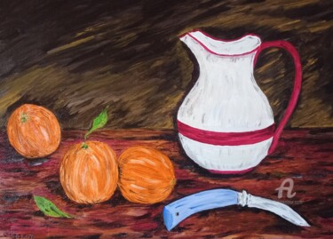 Painting titled "La cruche blanche" by Roberto Urbano, Original Artwork, Oil Mounted on Wood Stretcher frame