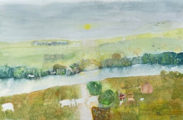 Painting titled "Cornfields" by Rebecca De Figueiredo, Original Artwork, Watercolor