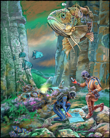 Digital Arts με τίτλο "Underwater Discovery" από Peter Wingham, Αυθεντικά έργα τέχνης, Ψηφιακή ζωγραφική
