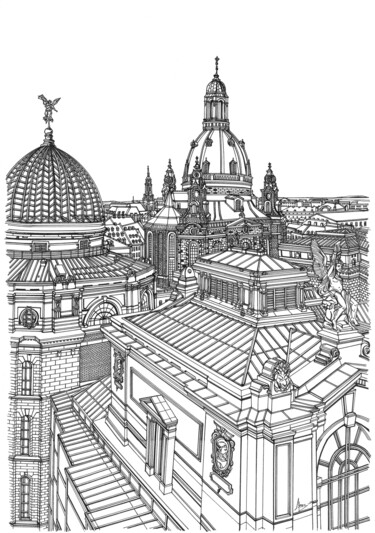 Drawing titled "Dresden" by Lera Ryazanceva, Original Artwork, Ink