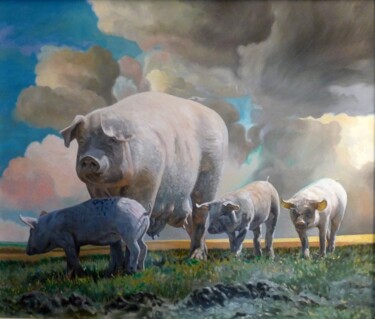 Arts numériques intitulée "Wiltshire Pigs" par Peter Wingham, Œuvre d'art originale, Peinture numérique