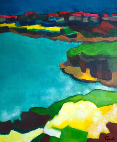 Painting titled "Horizon" by Violaine Quesnel, Original Artwork, Acrylic Mounted on Wood Stretcher frame