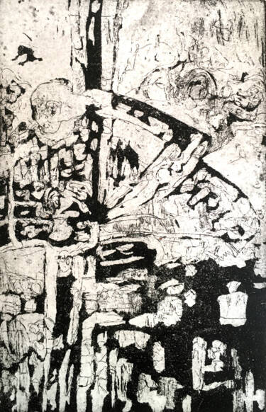 Printmaking titled "homme à la fenêtre…" by Laurence Nouzillat, Original Artwork, Etching