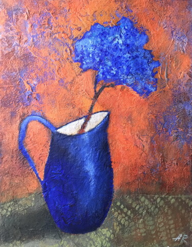 绘画 标题为“Hydrangea & Blue Jug” 由Lena Ru, 原创艺术品, 丙烯