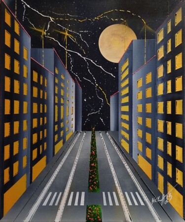 Orage sur la ville Painting titled "Orage sur la ville" by Pascal Koza, Original Artwork, Acrylic Mounted on Wood Stretcher frame