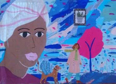 Collages intitulée "Promenade de fin d'…" par Chrystelle Ragot, Œuvre d'art originale, Acrylique