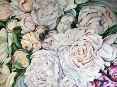 绘画 标题为“White luxury. Peoni…” 由Olga Chernova, 原创艺术品, 油 安装在木质担架架上