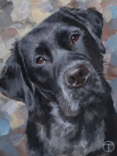 Painting titled "Black labrador 3" by Olia Tomkova, Original Artwork, Acrylic