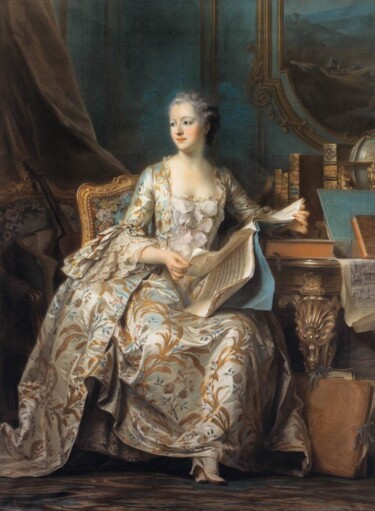 Madame de Pompadour dans son bureau 图画 标题为“Madame de Pompadour…” 由Maurice Quentin De La Tour, 原创艺术品, 粉彩