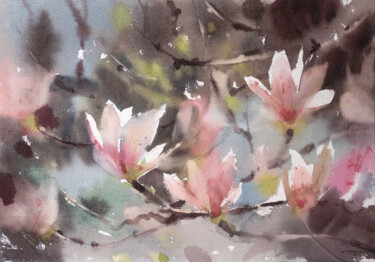 Magnolia blossom Ζωγραφική με τίτλο "Magnolia blossom" από Ekaterina Pytina, Αυθεντικά έργα τέχνης, Ακουαρέλα