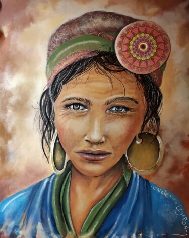 Painting titled "Tibétaine au chapeau" by Carole Legeron, Original Artwork, Acrylic