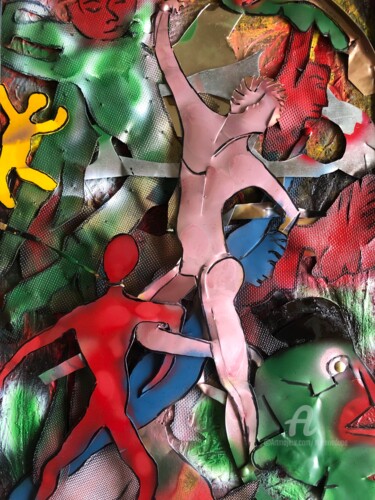 Painting titled "la cohue" by Étienne Dupé, Original Artwork, Stainless Steel Mounted on Wood Panel