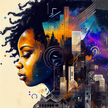 Digital Arts titled "City Vibe" by China Alicia Rivera, Original Artwork, Digital Painting