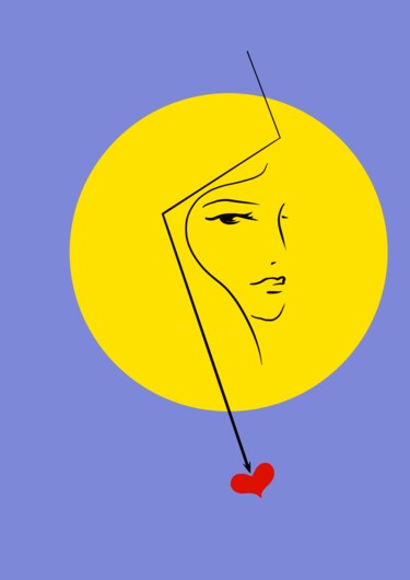 The face of a girl in a yellow circle. Digitale Kunst getiteld "The face of a girl…" door Oleg Khe, Origineel Kunstwerk, Digitaal Schilderwerk