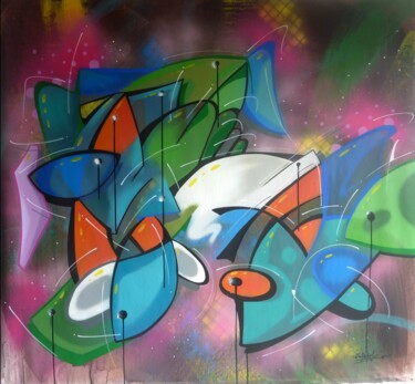 Peinture intitulée "Fish n°2301" par Saname, Œuvre d'art originale, Bombe aérosol