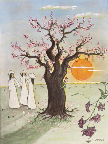 Arbre de famille les 3 soeurs Painting titled "Arbre de famille le…" by Jean Pierre Fetis, Original Artwork, Acrylic Mounted on Wood Stretcher frame