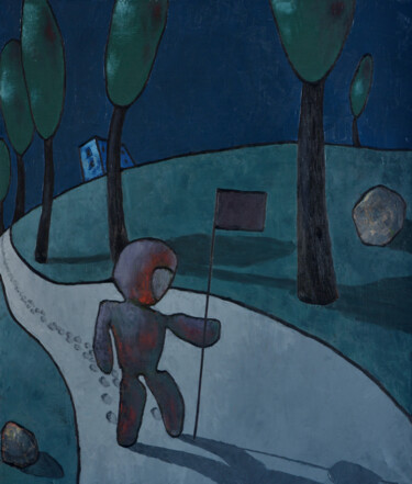 A brave little man and his own space program 绘画 标题为“A brave little man…” 由Vladimir Skalkin, 原创艺术品, 油