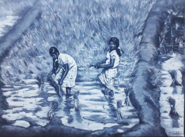 Harvesting Season 绘画 标题为“Harvesting Season” 由Nilantha Vidanarachchi, 原创艺术品, 丙烯 安装在木质担架架上