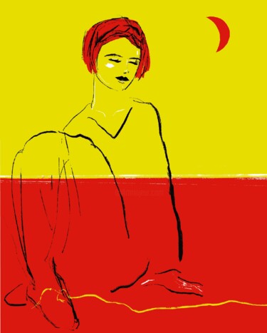 Arte digital titulada "The girl is sitting…" por Oleg Khe, Obra de arte original, Pintura Digital