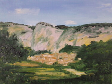 Painting titled "village de Moustier" by Thomas Balivet, Original Artwork, Oil