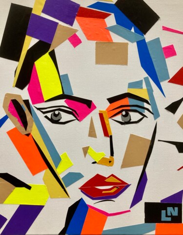 Collages intitulée "Pretty girl" par Hélène Jacob, Œuvre d'art originale, Ruban adhésif Monté sur Châssis en bois