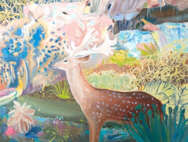 绘画 标题为“Deer in the thicket” 由Masha Danilovskaia, 原创艺术品, 油 安装在木质担架架上