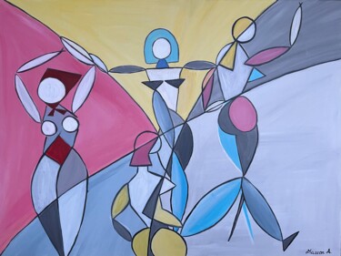 Painting titled "Геометрия женщины" by Angelina Masson, Original Artwork, Acrylic Mounted on Wood Panel