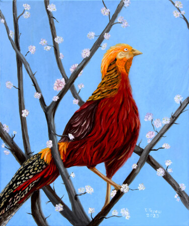 "A bird on a blossoming tree" Painting titled ""A bird on a blosso…" by Tetiana Teresh, Original Artwork, Oil