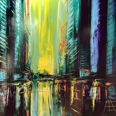 绘画 标题为“Yellow taxis” 由Francois Barroux, 原创艺术品, 油 安装在木质担架架上