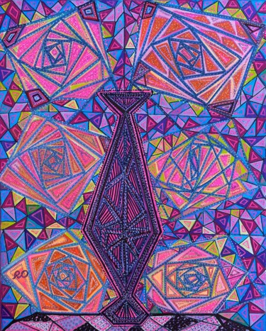 Original painting “Geometric vase” Painting titled "Original painting “…" by Olga Rokhmanyuk (ROArtUS), Original Artwork, Acrylic