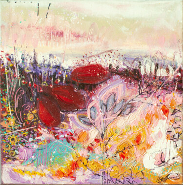 Promenade en jardin 9, pétales en féérie Peinture intitulée "Promenade en jardin…" par Élisabeth Augendre Moreau, Œuvre d'art originale, Acrylique Monté sur Châssis…