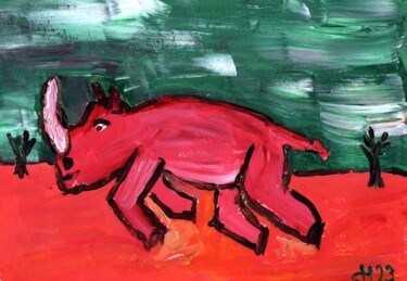 绘画 标题为“Rhino on the Run” 由Dieter Hamm, 原创艺术品, 丙烯