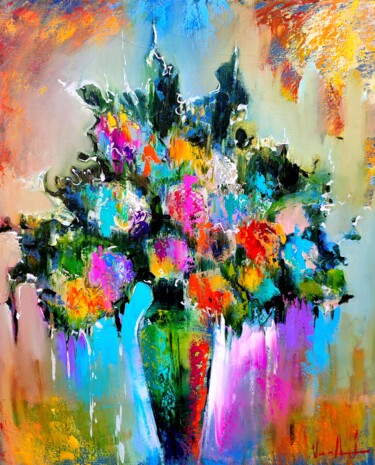 Colorful flowers (50x60cm, oil painting, palette knife) 제목이 "Colorful flowers (5…"인 미술작품 Narek Jaghacpanyan로, 원작, 기름 나무 들것 프레임에 장착됨