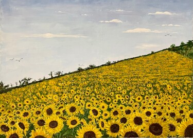 Peinture intitulée "champs de tournesols" par Jean Pierre Fetis, Œuvre d'art originale, Acrylique
