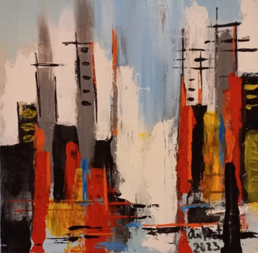 Peinture intitulée "Abstract cityscape" par Anastasiia Netsvetaeva, Œuvre d'art originale, Acrylique
