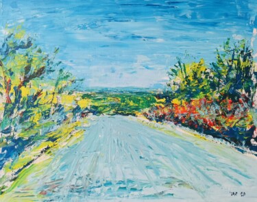 Painting titled "Road at Santo Estev…" by José A Cavaco, Original Artwork, Acrylic